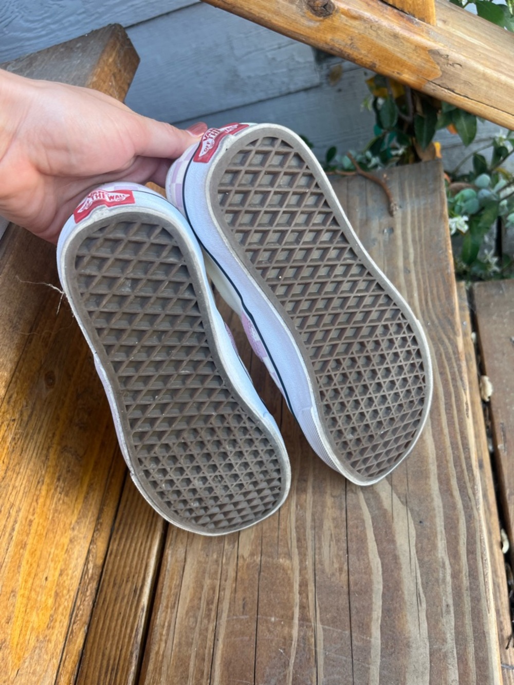 Women’s Vans Slip-On Checkerboard Canvas Shoes in Light Purple and White - Picture 4 of 4
